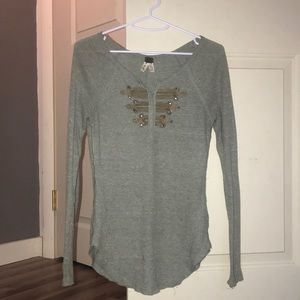 Free People Grey V-Neck with brass accent